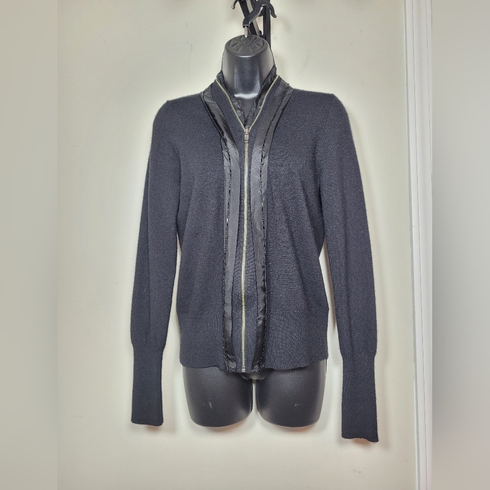 J. Crew Wool Cashmere Silk Beaded Zip Cardigan Sweater sz M